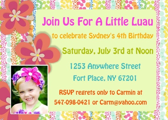 FREE FREIGHT Luau Birthday-Printed Invitations With Envelopes-With or Without Photo-15 Il_570xn