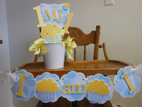 Cupcake 1st Birthday-Ultimate Sweet Yellow and Blue Cupcake Party Package Il_570xn