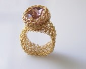 Crochet Ring,  Swarovsky Ring, Goldfilled Wire, Purple Ring, Kintting Ring