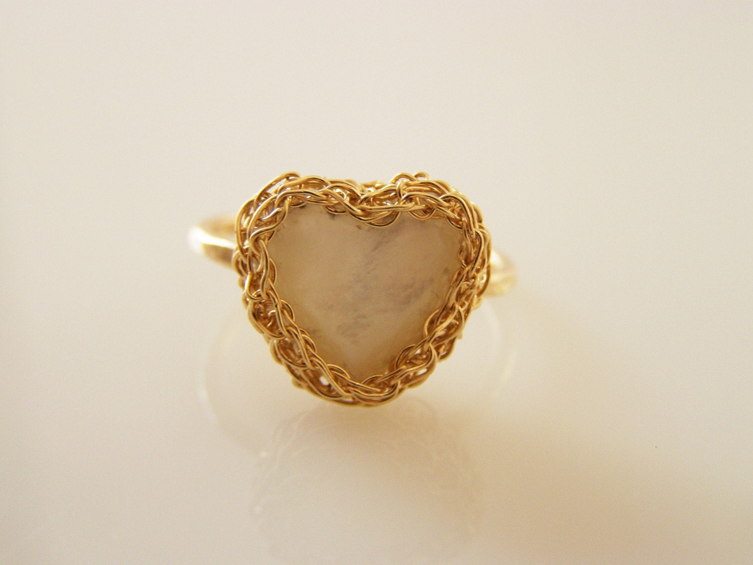 Valentines Day Ring, Mother of Pearl Ring, Crochet Ring,  Heart  Ring, Bridesmaid Ring