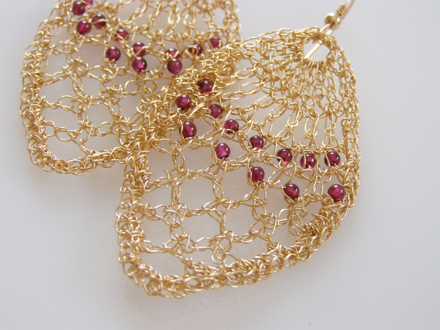 New Collection - Impressive Crochet Knitting Goldfilled Garnet Lace Earrings