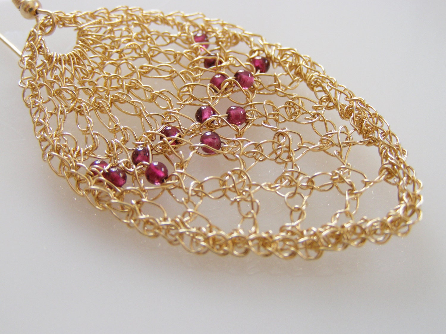 New Collection - Impressive Crochet Knitting Goldfilled Garnet Lace Earrings