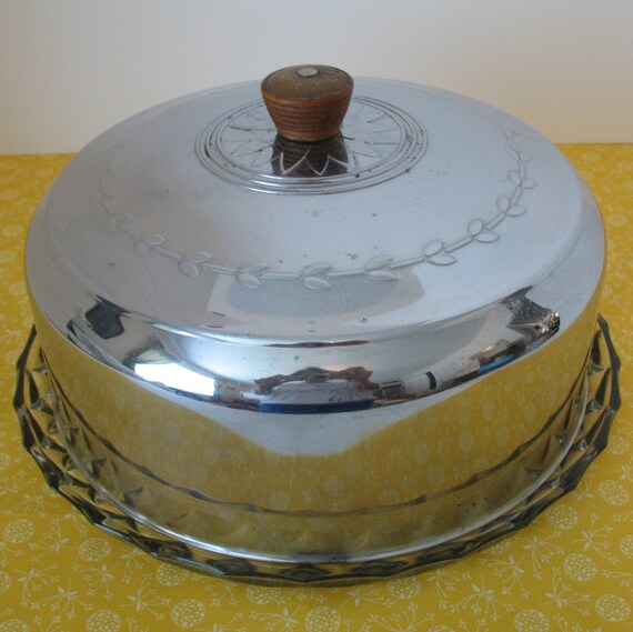 Vintage Cake Plate and Metal Cover by on Etsy