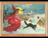 Halloween Flying Witch Miniature Dollhouse Art Picture 1548