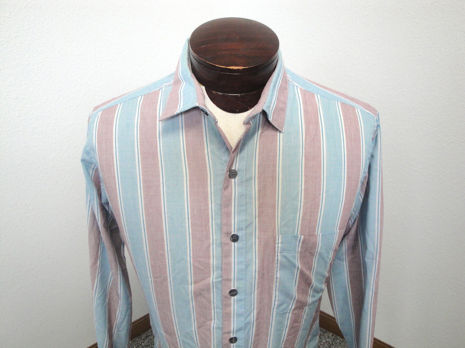 Vintage 80's Men's Large LEVI'S Denim Striped Western Long Sleeve Work Dress Shirt