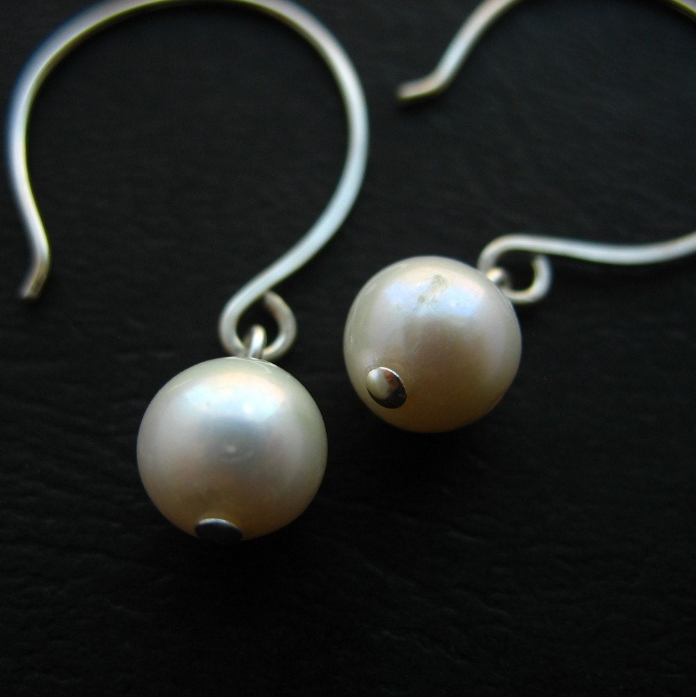 Round White Freshwater Pearl Earrings in Sterling Silver