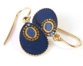 Blue earrings, Gold small dangle Earrings, Dark blue Drop,  resin color,  14K gold filled ,Bridesmaids, for her