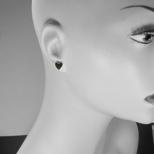 Post heart silver Earrings, Black heart, heart earrings , heart studs earrings, valentines day