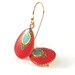 Red earrings, Gold small dangle Earrings, red and turquoise resin color, 14K gold filled ,for her, under 40 , 2013