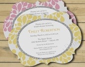 Fancy Flowers Die Cut Custom Bridal Rehearsal Dinner or Shower Invitation - or any occasion
