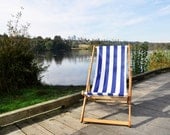 SALE Traditional Striped outdoor deck chair with matching pillow in Navy and White