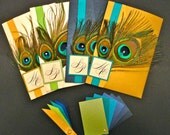 Double Peacock Feather Wedding Invitation with Rhinestone Embellishments