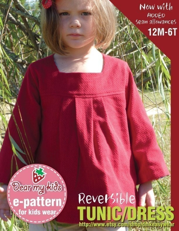 Reversible Tunic  Top Vs. Dress PDF patterns (12 months upto age 6)