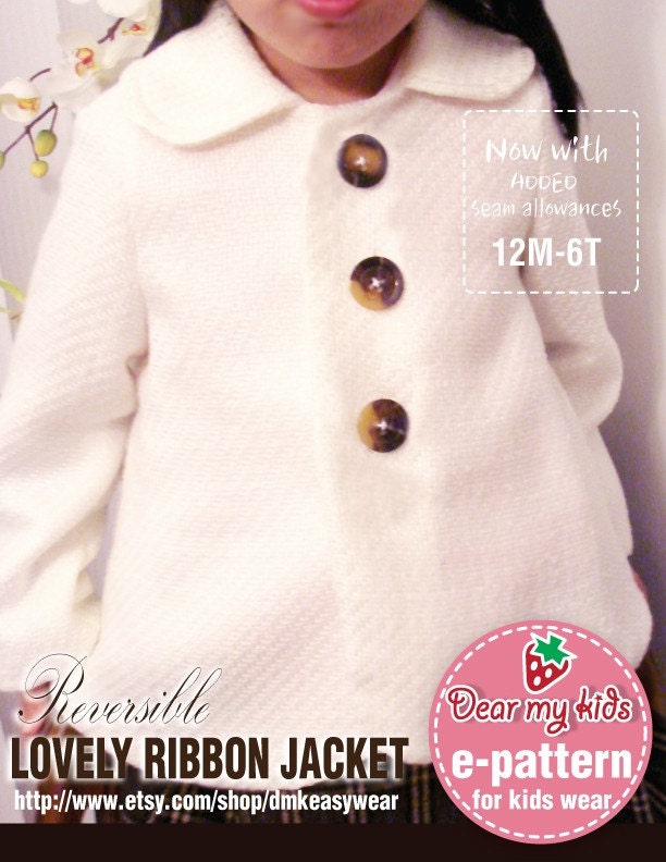 Reversible Lovely ribbon jacket (12 months upto age 6) PDF Pattern