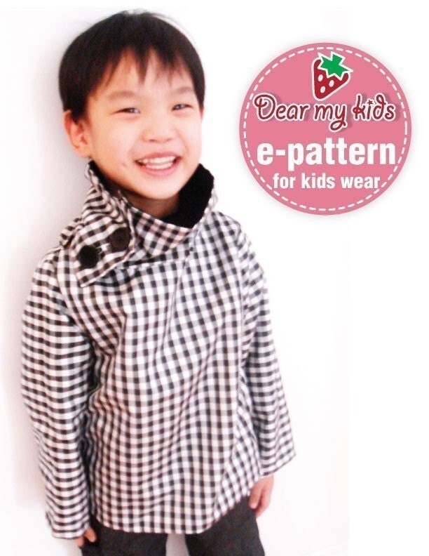 Unisex cowlneck pullover jacket (12 months upto age 6)PDF patterns - Reversible, 6 ways to wear, cowl neck, pullover jacket, side buttons