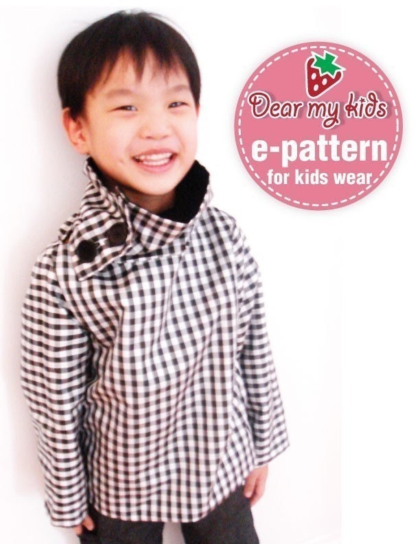 Unisex cowlneck pullover jacket (12 months upto age 6)PDF patterns - Reversible, 6 ways to wear, cowl neck, pullover jacket, side buttons