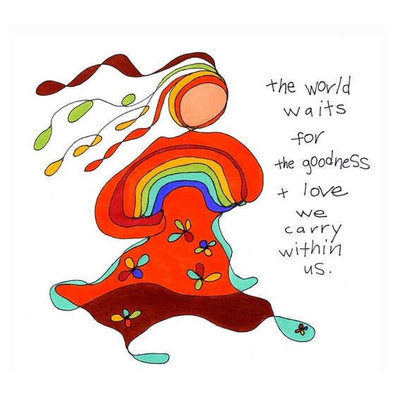 the world waits. colorful rainbow print. by rachel awes.