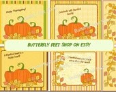 Thanksgiving - Printable PDF Digital Card Making Kit - Collage Sheet plus Scrapbook Papers - Instant Download - Pumpkins Leaves Clip Art