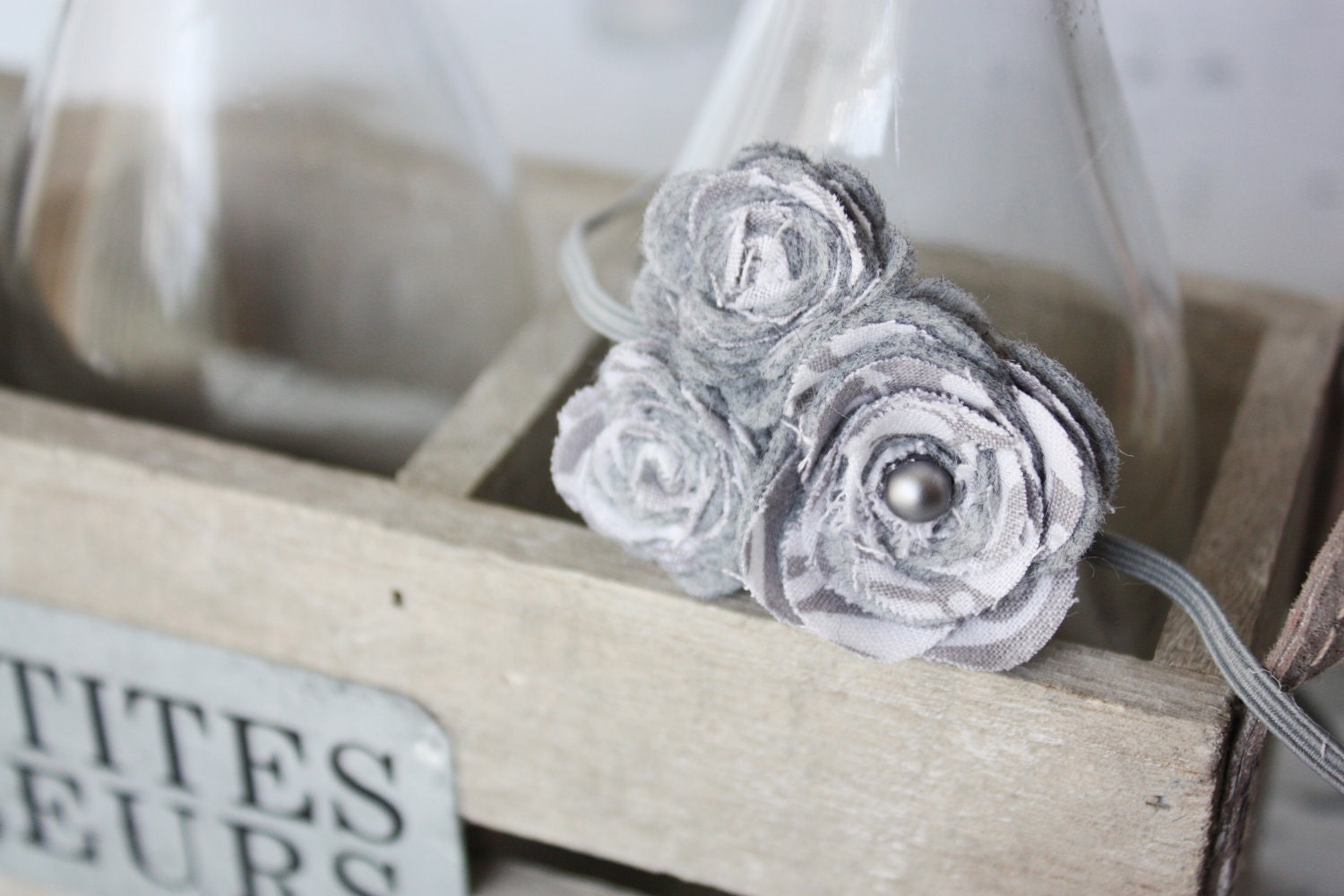 Oh, so grey -- felt and fabric roses trio headband