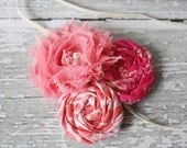 Hot pink flamingo rosette and chiffon flower headband
