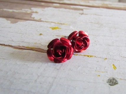Vintage Red Rose Earrings c.1980s