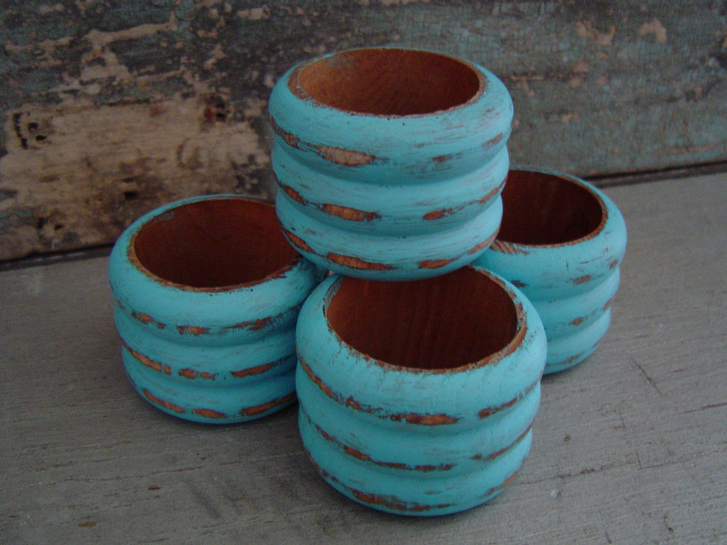 Turquoise Wooden Napkin Rings Set of 4