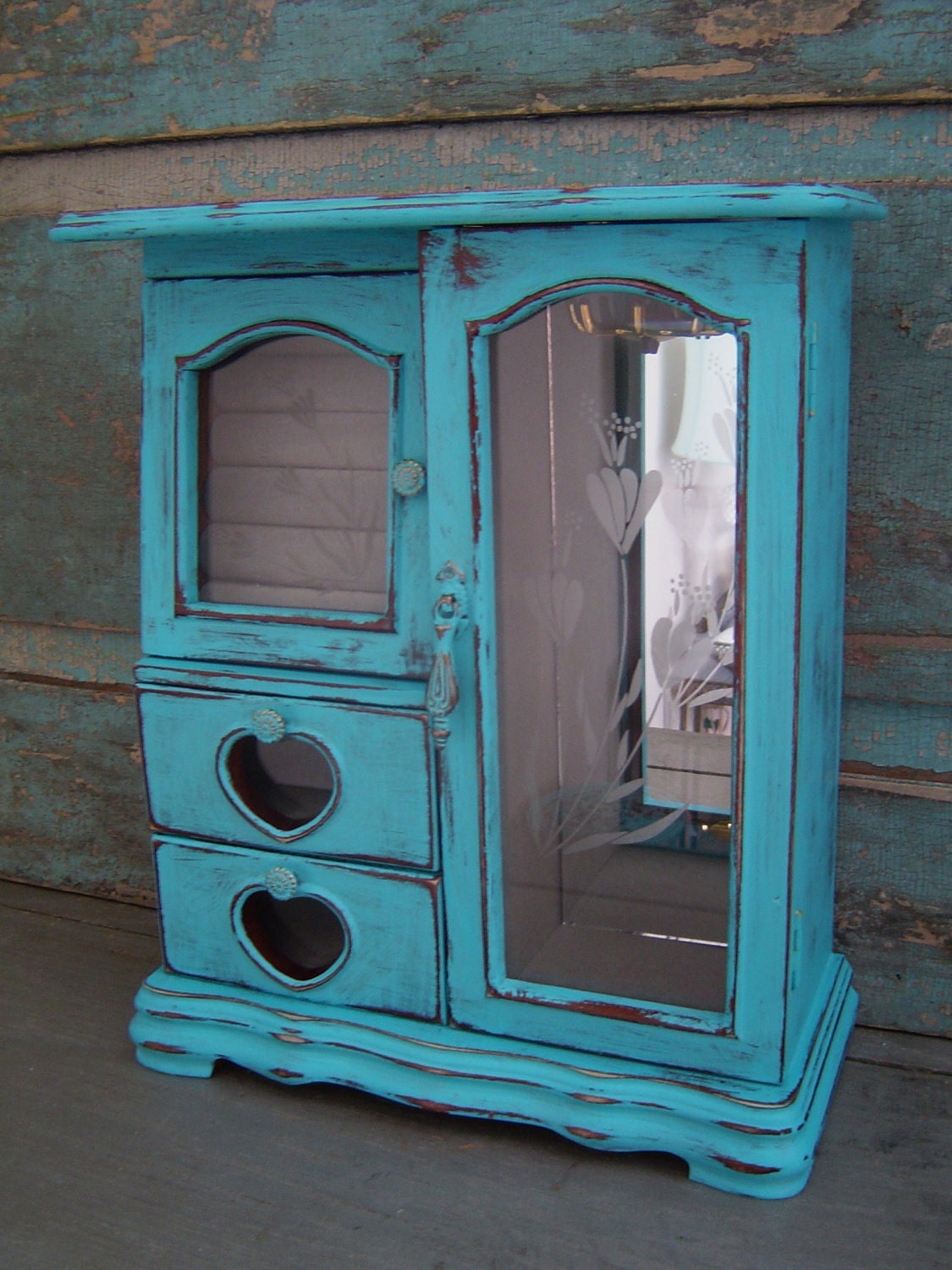 Jewelry Box Turquoise Distressed Wooden by turquoiserollerset