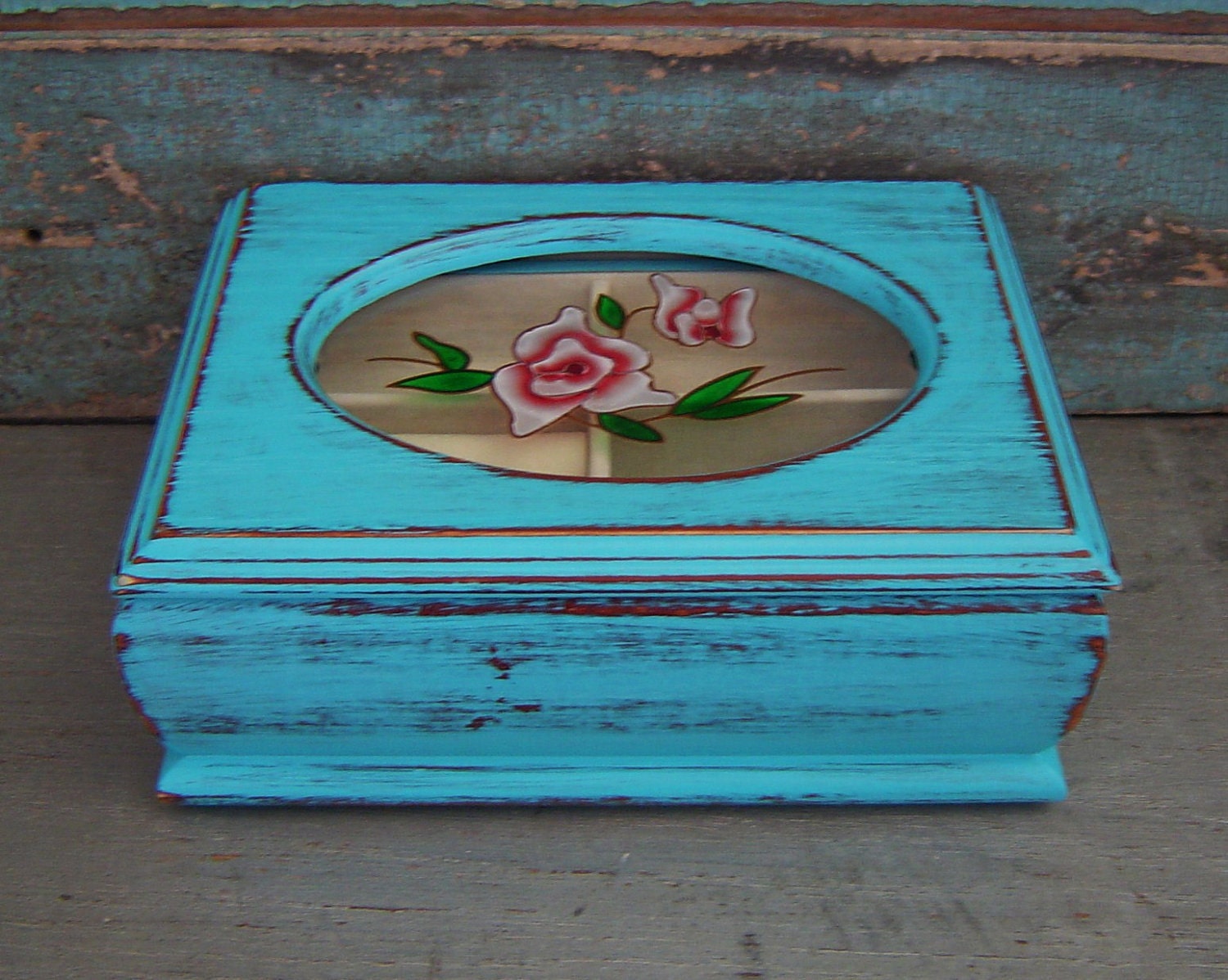 Turquoise Distressed Jewelry Box