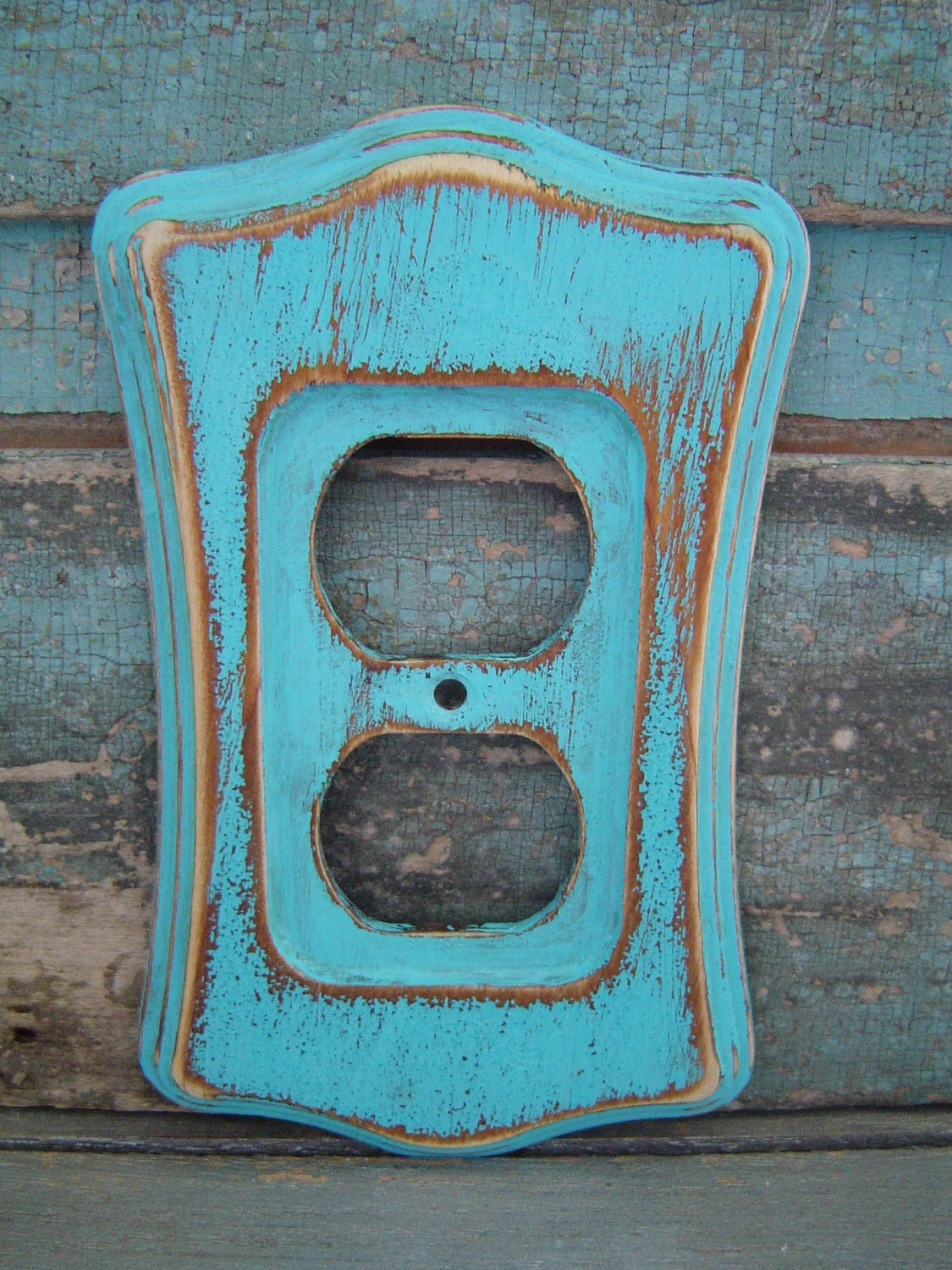 Outlet Cover Plate Turquoise Distressed Wooden