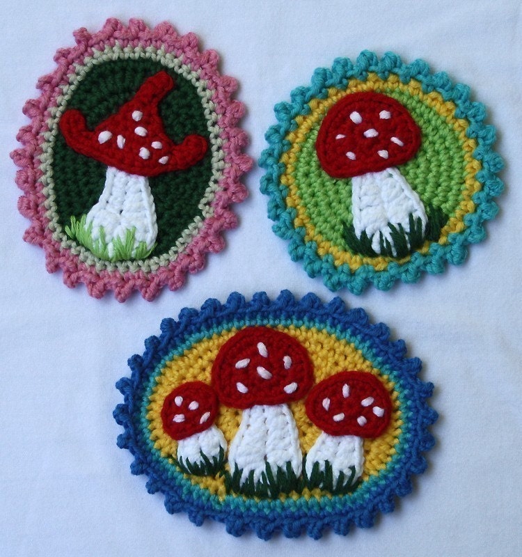 Patches with Mushrooms x3 - Crochet Pattern