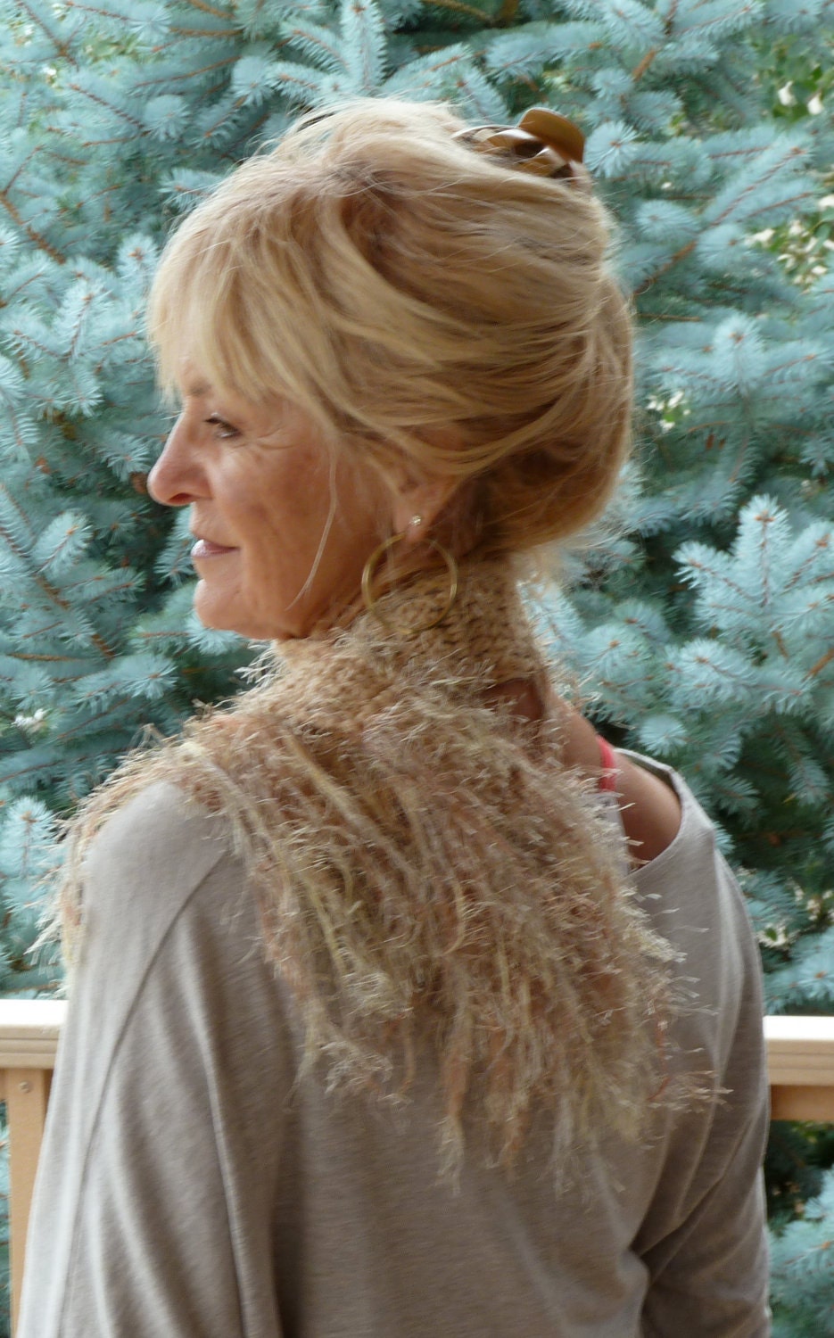 Scarf Beige Neutral Winter Woman Crochet