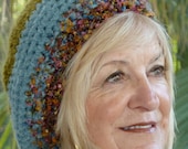 Hat Slouchy Green Blue Crochet Winter Woman