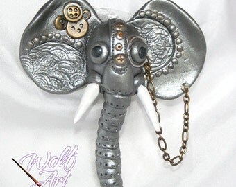 Polymer Clay Steampunk Elephant Magnet