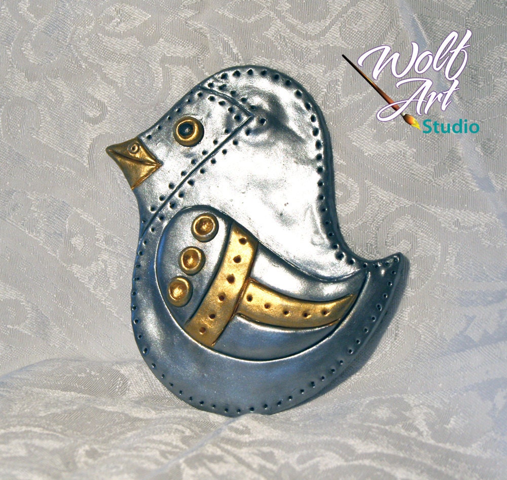 Polymer Clay Steampunk Bird Wall Art