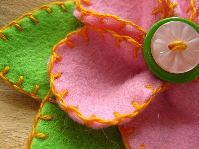 Pink and Orange Flower Pin or Hair Clip