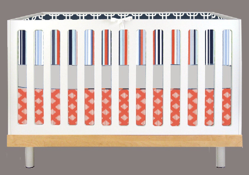 Modern Baby Navy and Orange Stripes (Modern Custom Crib Set)