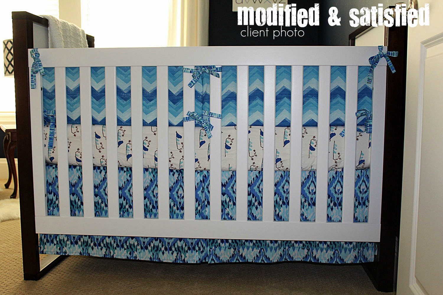 Bumper/ Sheet/ Skirt/ Fabric Ties & Piping Upgrade Included (Modern Baby Bedding Crib Set)