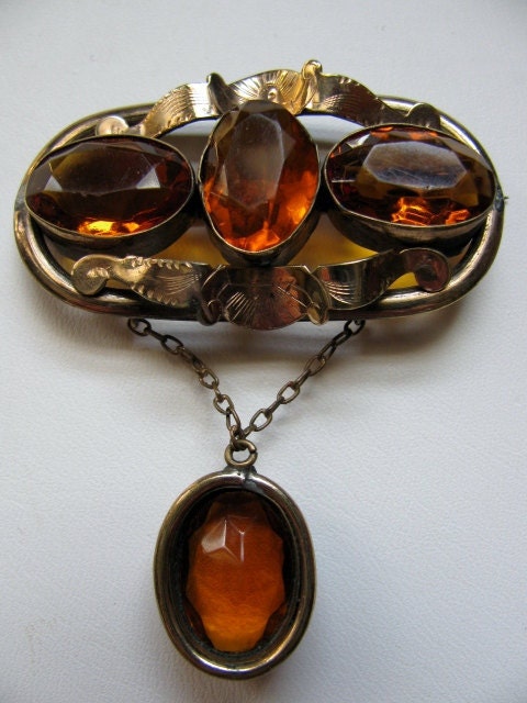 Original Large Victorian Pendant Brooch with Citrine