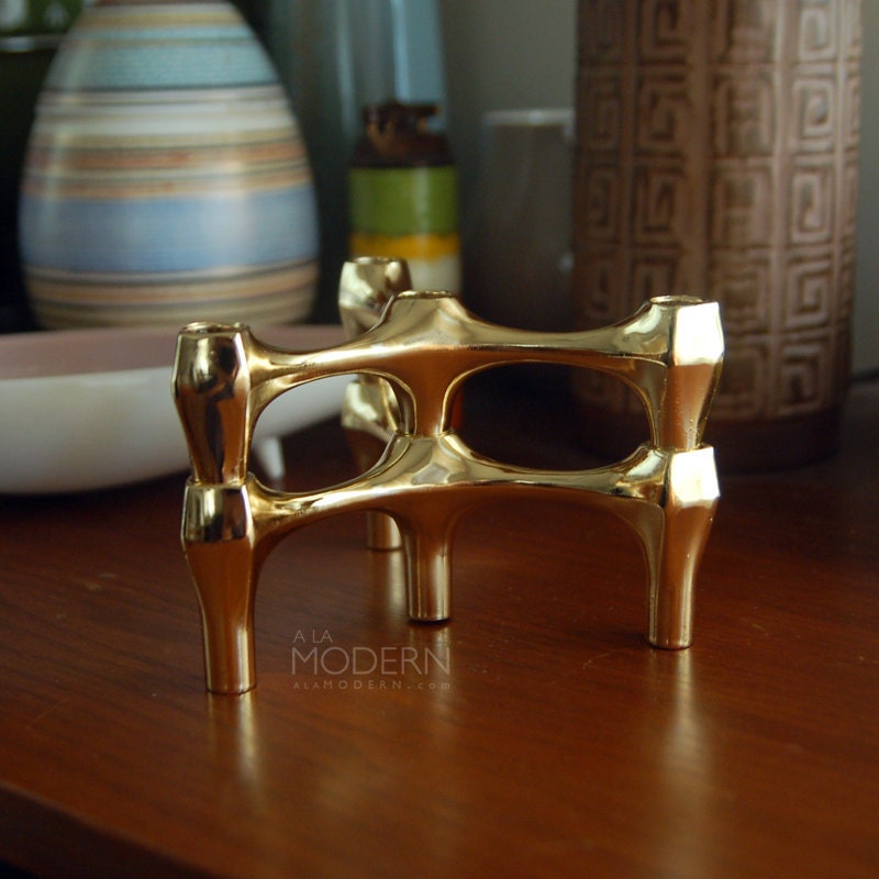 2 Nagel Style Modular Metal Candleholders Gold-Tone Modern