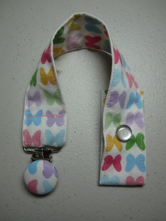 Beautiful Butterflies Fabric Pacifier Clip - Ann Kelle - Remix Spring - Baby Girl - Embellished Suspender Clip