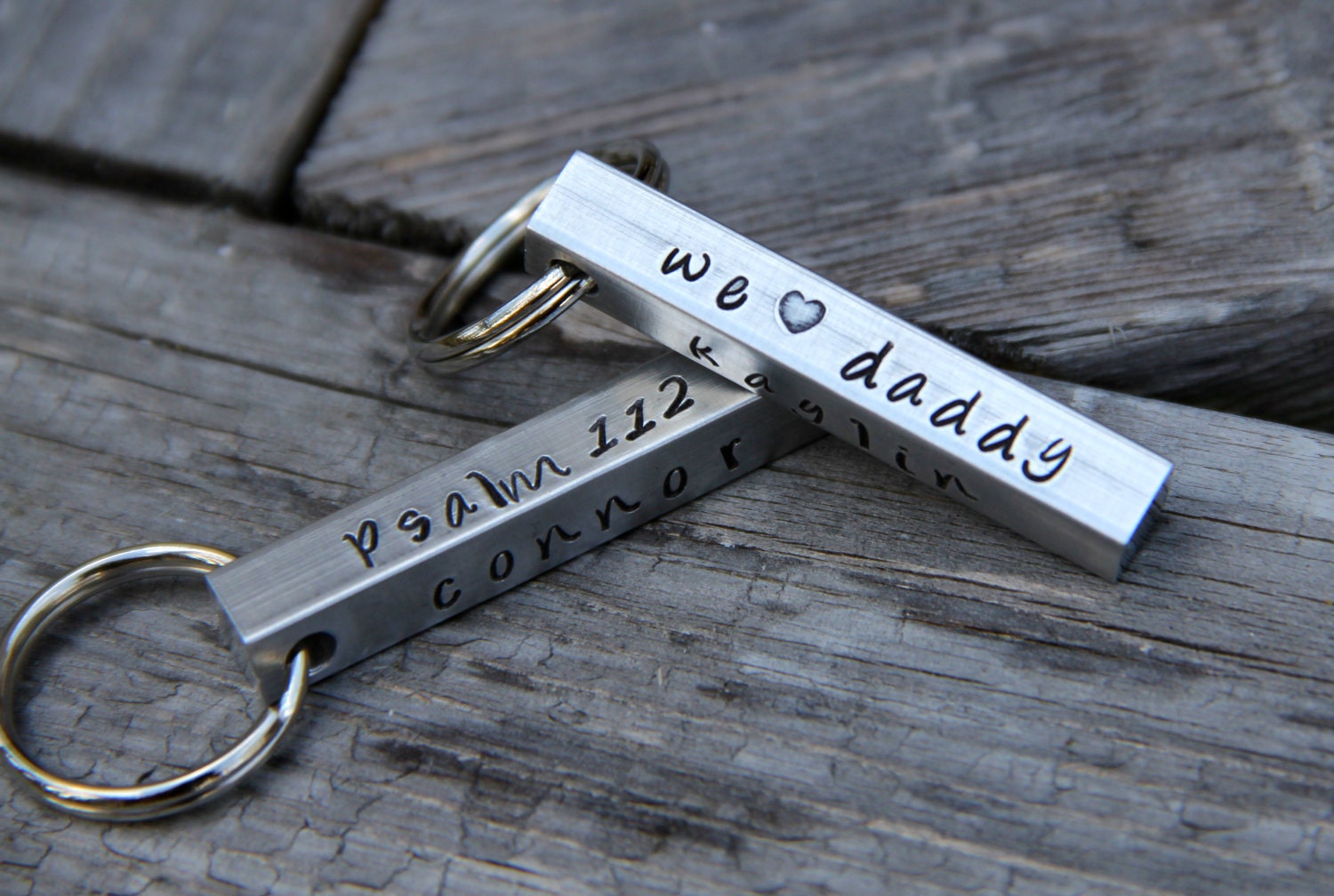 Custom Stamped 'We Love Daddy' Keychain in Aluminum - Perfect for Mother & Father's Day