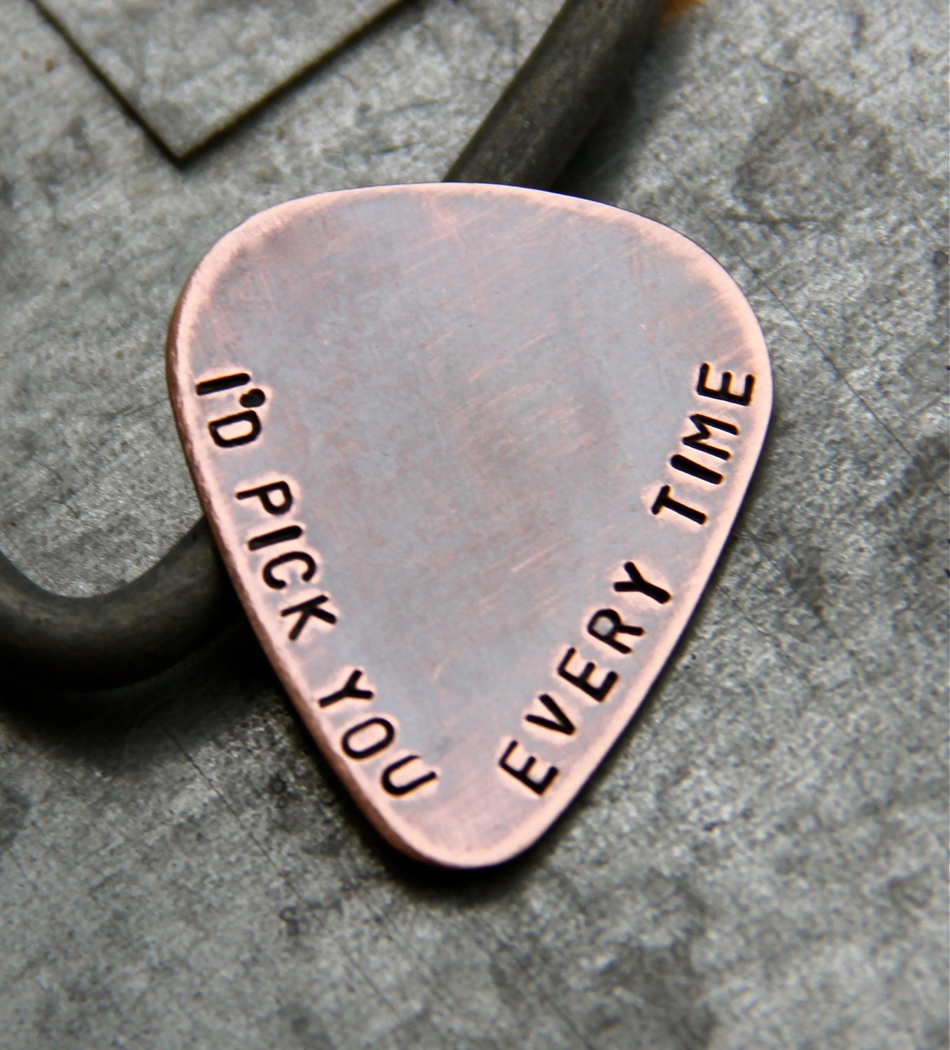 Custom Personalized Guitar Pick in Handstamped Copper - Perfect Gift for Dad, Husband or Boyfriend