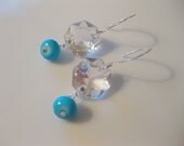 Vintage Chandelier Crystal Earrings with a Spot of Blue
