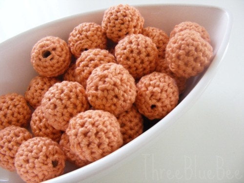 Peach Organic Crocheted Beads 12 Pieces