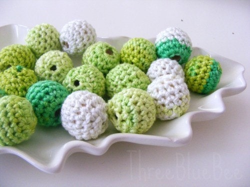 All Natural Crocheted Green Beads 12Pcs