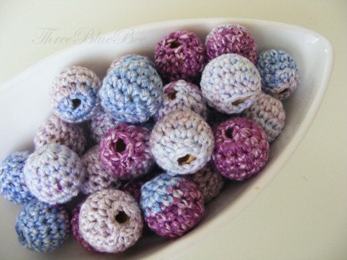 Crocheted Beads 12 Pcs Blue Lavender