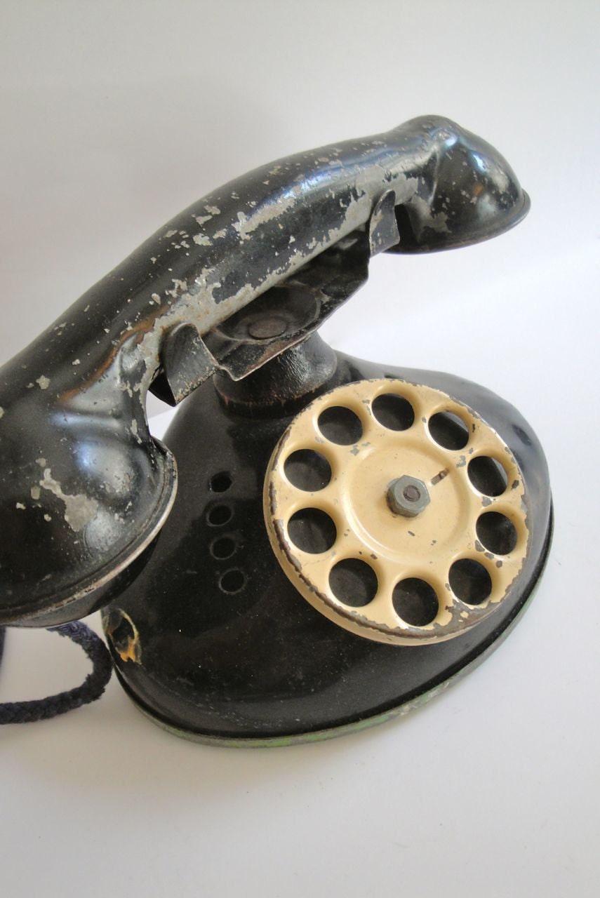 Vintage Toy Telephone Tin Black