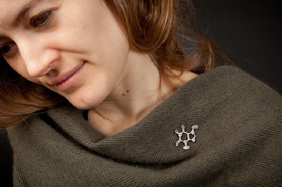 Chocolate Chemical Structure Pin in Sterling Silver