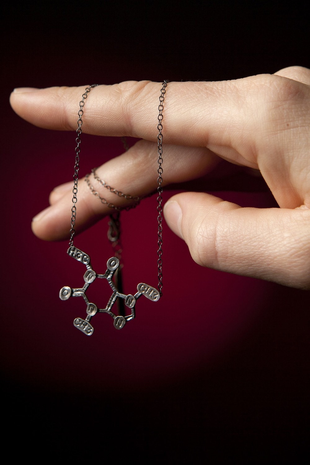 Caffeine Chemical Structure 16" Necklace in Sterling Silver
