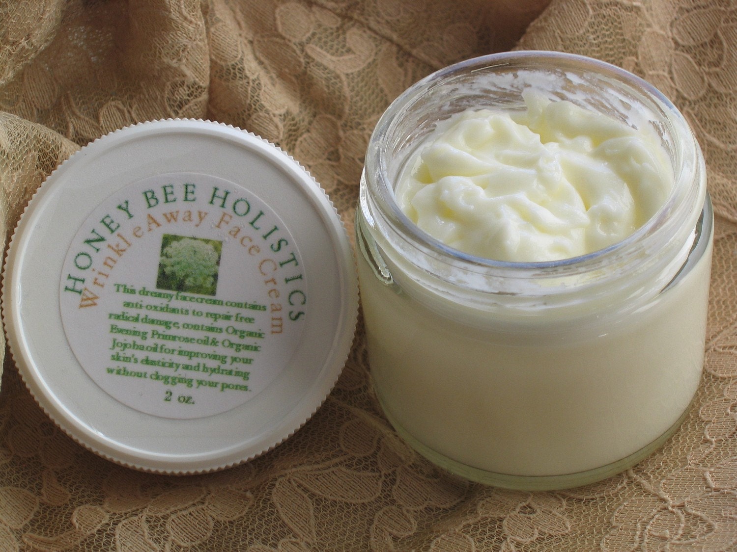 Organic Wrinkle Away Face Cream made with jojoba oil and carrott seed essential oil goes great with Wrinkle Away Eye Cream